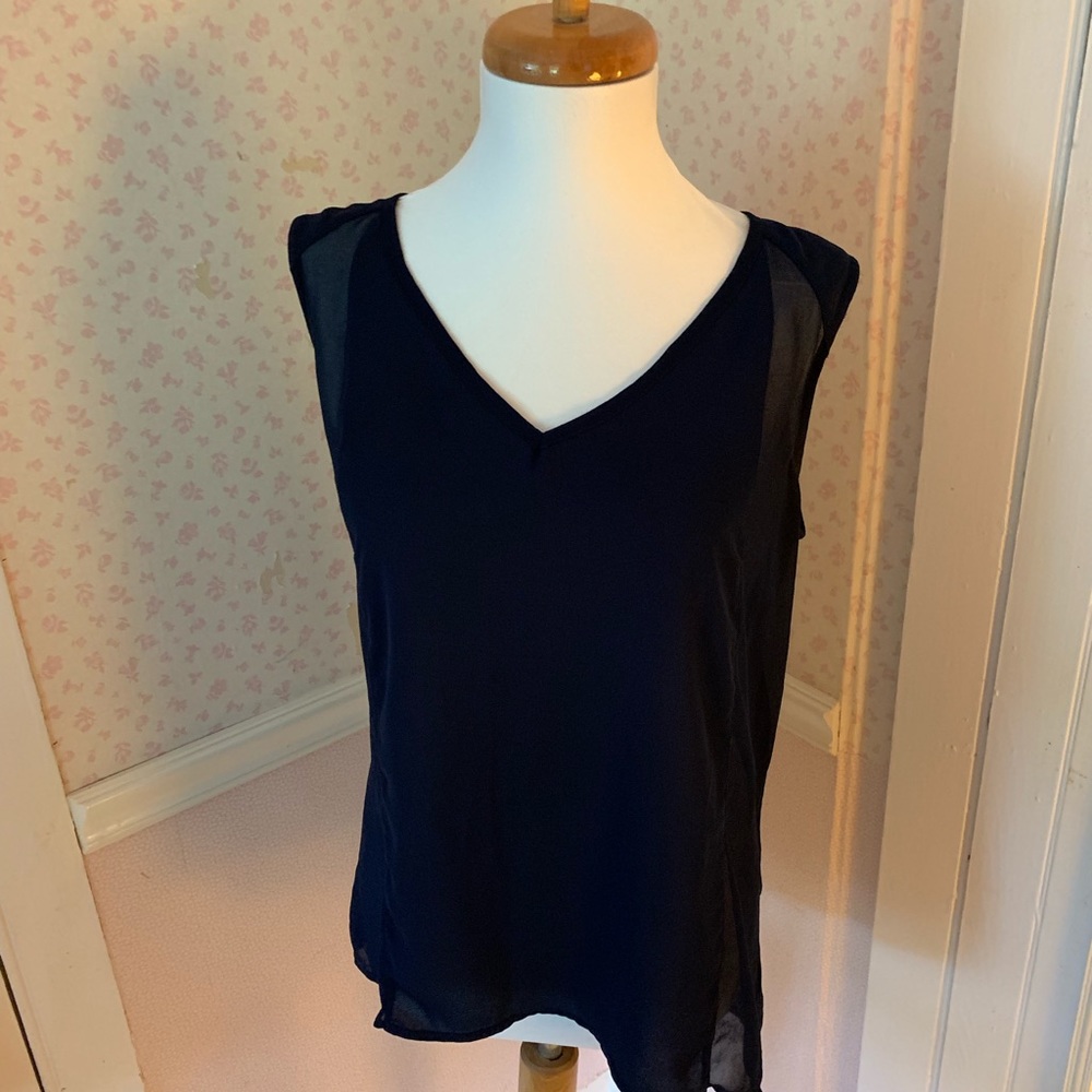 Navy V Neck Tank - Mesh detail